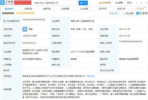 海南成立人工智能公司，注冊資本1000萬，專注軟件開發